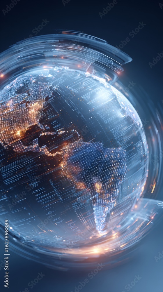 Aufkleber digital globe illustration showcasing interconnected data streams and glowing lights, representing g
