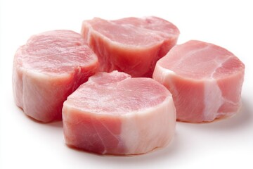 Fresh raw pork medallions on white background