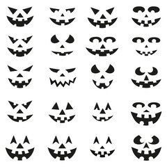 Set of Halloween scary pumpkins cut. Spooky creepy pumpkins cut

