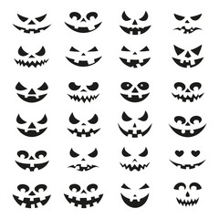 Scary Halloween pumpkin faces. Spooky Jack o lantern. Scary ghost faces
