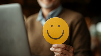 Promoting positive emotions workplace digital content indoor close-up