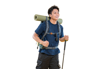 A young man embarking on a hiking adventure, ready to explore new trails on png background