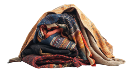 Makeshift Blanket Arrangement on white background