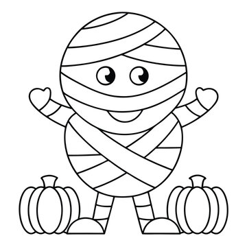 cartoon mummy with pumpkins clip art preview