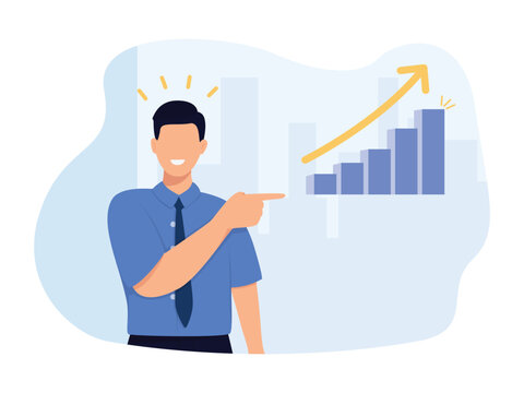 Businessman with Growing graph. Successful business and growth strategy concept. Vector illustration.