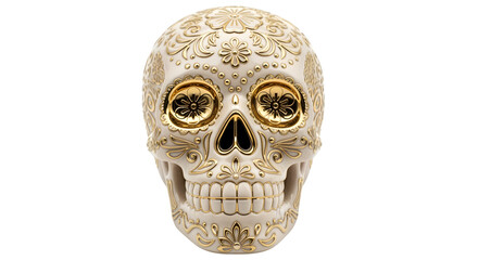 Calavera made from ceramic with gold inlay, isolated on white background
