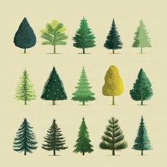 Fototapeta premium Various Hand-Drawn Trees on Neutral Background for Nature Design