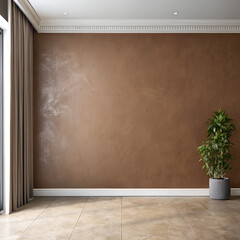 A brown wall with a plant 