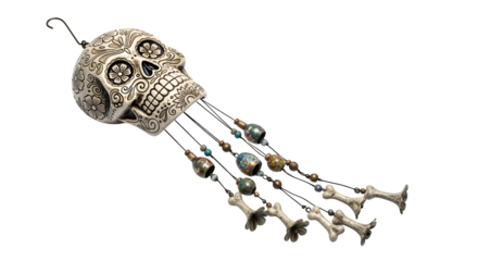 Calavera-shaped wind chime, isolated on white background