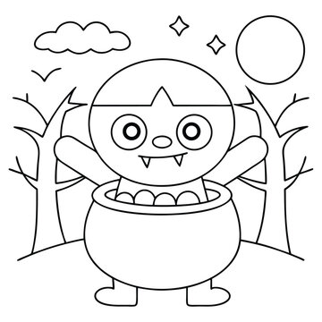 vampire in cauldron halloween scene clip art preview