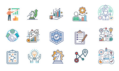 Business strategy and growth icons for planning and success