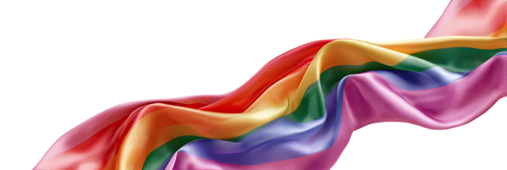 A vibrant rainbow flag, flowing in a dynamic, silky drape