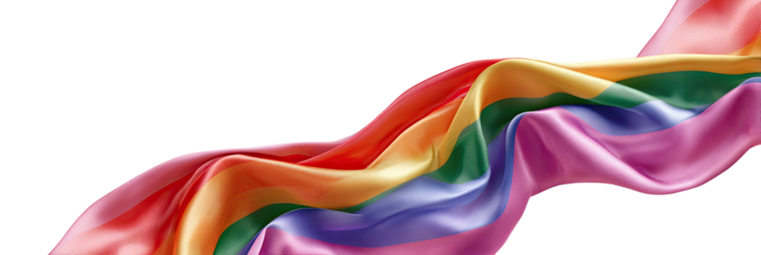 A vibrant rainbow flag, flowing in a dynamic, silky drape