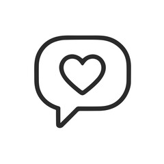 Minimal line icon of a speech bubble with a heart inside — symbolizing messages of love or romantic texting.
