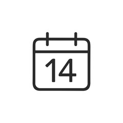Black line icon of a calendar with the number 14 — representing Valentine's Day and romantic date planning.

