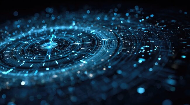 Abstract swirling blue digital clockwork