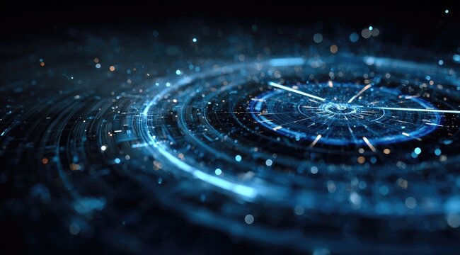 Abstract glowing blue circular design with particles