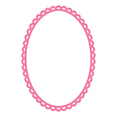 Retro simple pink oval frame. Fun vintage ellipse border with scallop edges. Text box cadre template. Vector illustration isolated on transparent background.