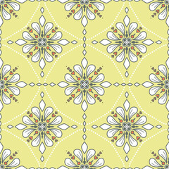 Repeated Pattern of Creamy Sunshine Mandala or Zentangle with small hearts