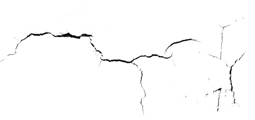 One thick crack and small cracks on the wall with transparent background macro