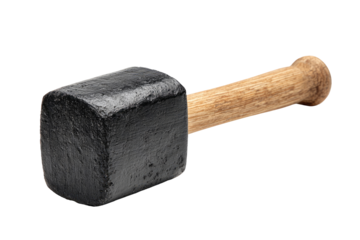Black metal square-headed hammer with wooden handle