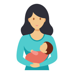 A beautiful woman holding his newborn cute baby vector on white background.