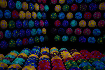 Minimalist abstract room completely covered with uniformly sized balls on floors and walls, creating a mesmerizing pattern and immersive environment.