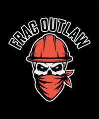Frac Outlaw Graphic – Vector Illustration of Skull with Red Helmet and Bandana, Bold Typography, and Industrial Rebellion Theme for Apparel, Stickers, and Protest Art