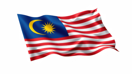 Malaysian flag waving on white background  