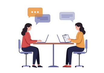 Obraz premium Ai generated image of two women having a meeting at a table with laptops and documents isolated on transparent background