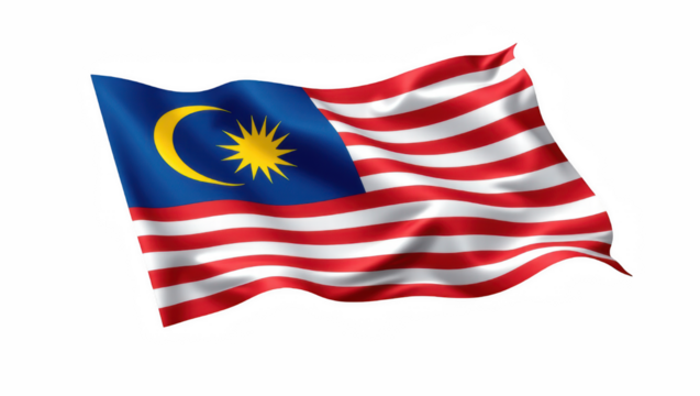 Malaysian flag waving on white background  