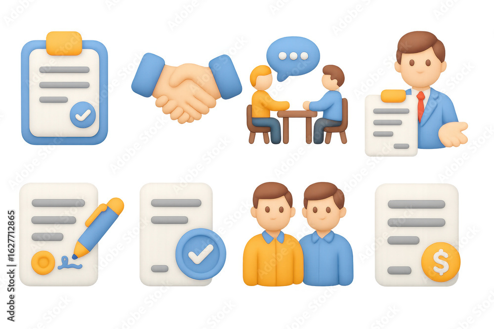 Poster professional business elements in 3d style with icons of teamwork and communication
