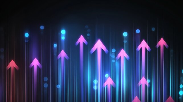 Abstract Tech Backdrop Illuminates Momentum in Digital Transformation with Neon Arrows of Innovation