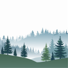 Misty landscape vector illustration with fir forest