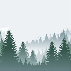 Obraz premium Misty landscape vector illustration with fir forest