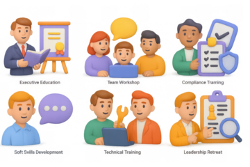 Business training and team collaboration in 3d cartoon style