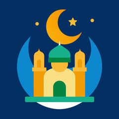 Stylized islamic mosque with crescent moon and star