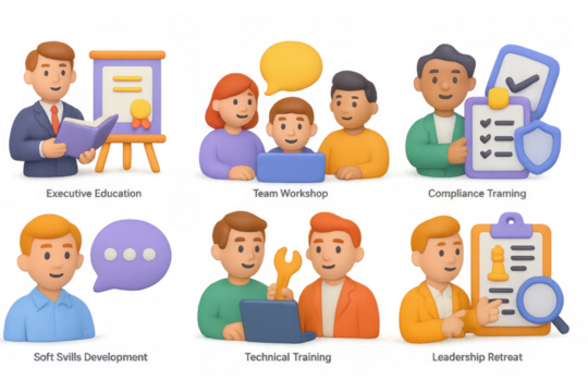 Business training and team collaboration in 3d cartoon style