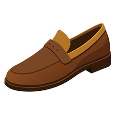Nice classic brown loafer single shoe vector on white background.