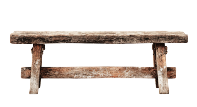 Aged wooden bench, simple and rustic design