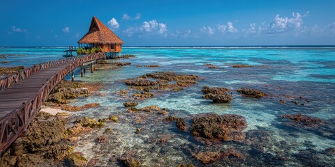 Tranquil overwater bungalow on a turquoise beach