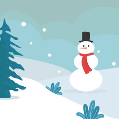 snowman forest vintage logo vector minimalist illustration design, winter snow view symbol design