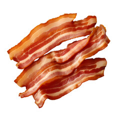 Three slices of bacon on a black background close up view