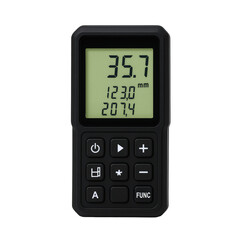 Digital Measuring Device with LCD Screen Displaying Measurements and Control Buttons for Precision Engineering and Construction