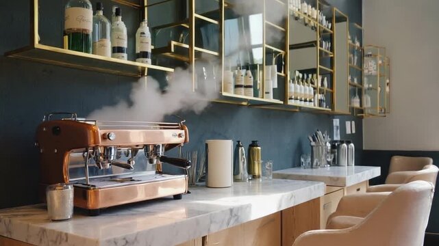 Coffee maker in a hair salon.