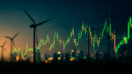 Increase in electricity prices on the world market. Green energy in full development.Investment finance chart,stock market business and exchange financial growth graph