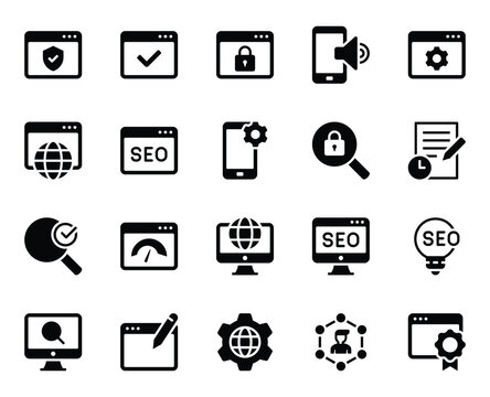 Glyph icons set for SEO and Web