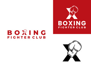 Glove Boxing with Letter X combinations logo design vector. Boxing logo design template