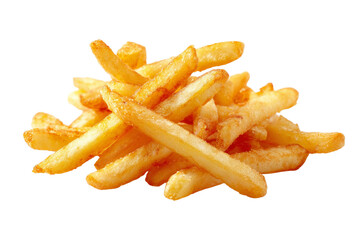 A pile of french fries on a white background