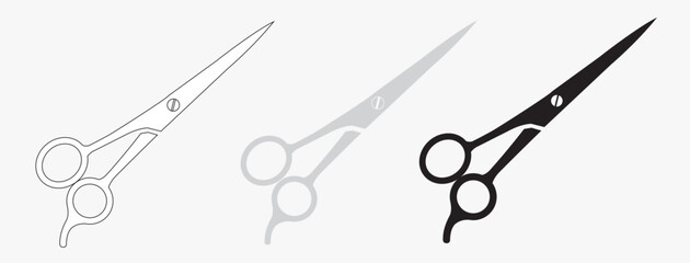 Scissors icon set. Cut symbol. Paper clippers vector illustration. Shears sign. Hairdresser pictogram. Colored cartoon scissors icon isolated.